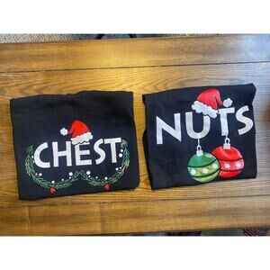 Holiday Novelty T Shirts Couple Chest or Nuts Design Ladie's Size Small & Large